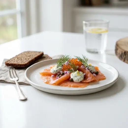 Saaristolaisleipäpaloja, joiden päällä on kylmäsavulohiseosta ja tilliä