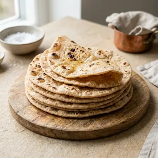 Valmis chapati tarjoiltuna herkullisesti kotikeittiön tapaan