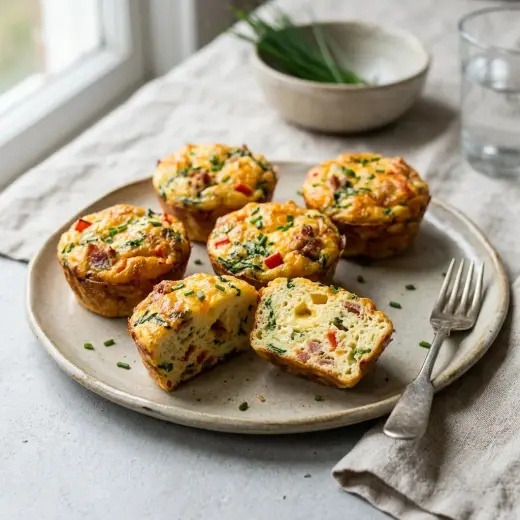 Valmis egg muffins tarjoiltuna herkullisesti kotikeittiön tapaan