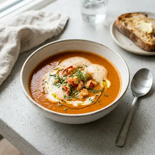 Kulhollinen kermaista hummerikeittoa