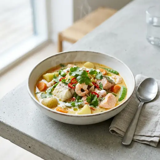 Kalapaloja kookoskastikkeessa pannulla