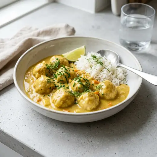 Kalapullia kermaisessa currykastikkeessa pannulla