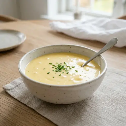 Kulhollinen hollandaisekastiketta ruohosipulin kanssa