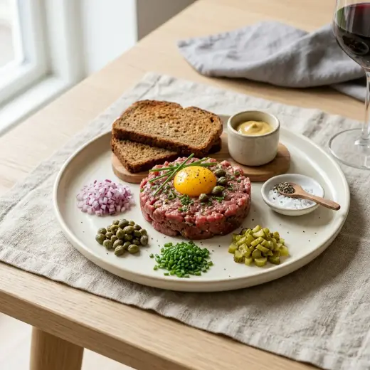 Kotitekoinen tartar lautasella