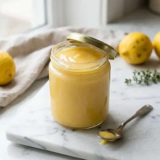 Kulhollinen lemon curd valmiina tarjoiltavaksi maukkaana lisukkeena