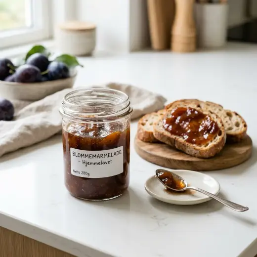 Kulhollinen luumumarmeladi valmiina tarjoiltavaksi maukkaana lisukkeena