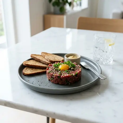 Valmis maustettu tartar tarjoiltuna herkullisesti kotikeittiön tapaan