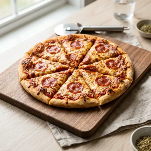 Airfryerissa paistettu pakastepizza, jonka juusto on sulanut ja ruskistunut