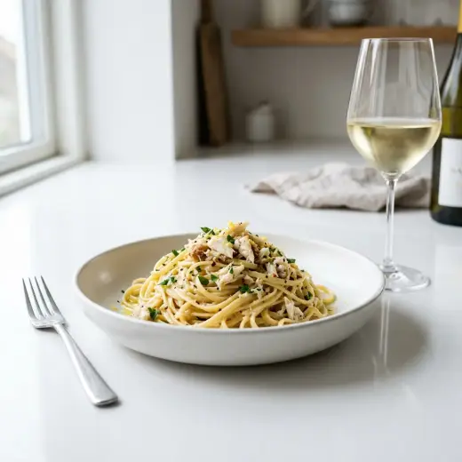 Valmis pasta ravulla tarjoiltuna herkullisesti kotikeittiön tapaan
