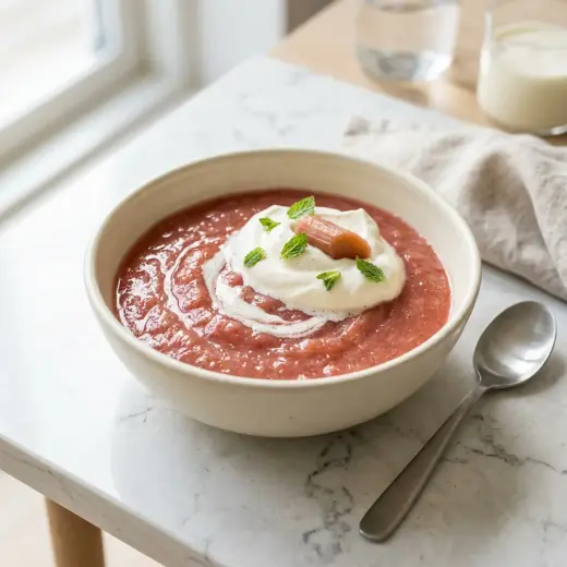 Kulhollinen punaista raparperikiisseliä
