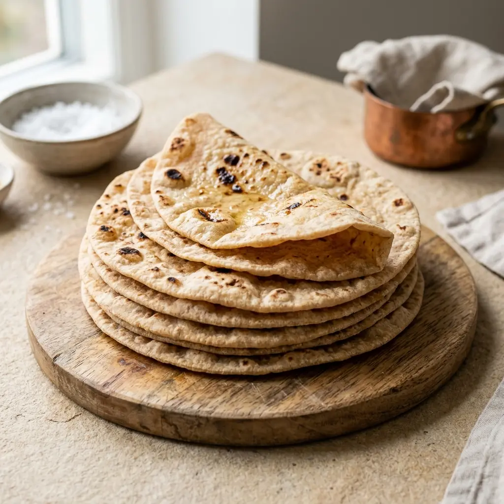 Valmis chapati tarjoiltuna herkullisesti kotikeittiön tapaan