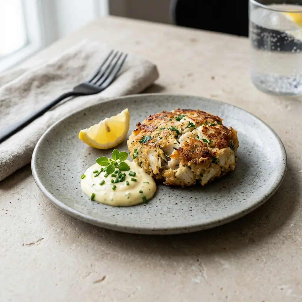Valmis crab cakes tarjoiltuna herkullisesti kotikeittiön tapaan