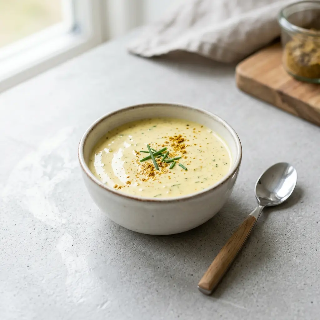 Kulhollinen currykastike valmiina tarjoiltavaksi maukkaana lisukkeena