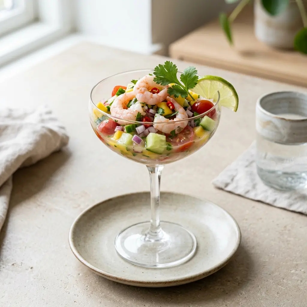 Valmis katkarapuceviche tarjoiltuna herkullisesti kotikeittiön tapaan