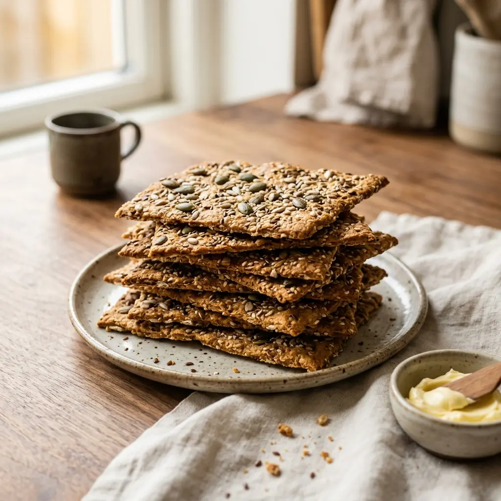 Tuore kotitekoinen näkkileipä tarjoiltuna ja valmiina nautittavaksi