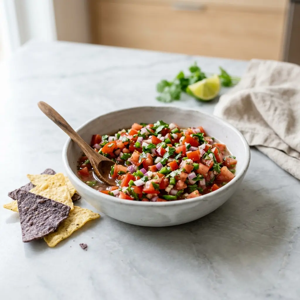 Kulhollinen salsa valmiina tarjoiltavaksi maukkaana lisukkeena